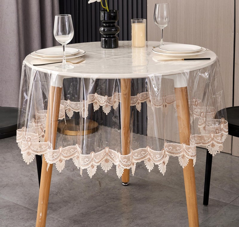 Pioggia غطاء طاولة شفاف من الفينيل، مقاوم للماء والزيوت، مصنوع من مادة PVC، غطاء طاولة شفاف (قطر 48 بوصة) - Image 1