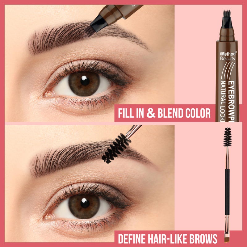 iMethod Eyebrow Pen - Eyebrow Pencil Magical Upgraded Eye Brow Pencils for Women with 4 Fork Tip & Spoolie Brush for Hair-Like Natural Brows, Last All-Day, Microblading Eyebrow Pen, Dark Brown - Image 5