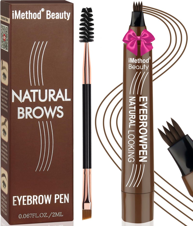 iMethod Eyebrow Pen - Eyebrow Pencil Magical Upgraded Eye Brow Pencils for Women with 4 Fork Tip & Spoolie Brush for Hair-Like Natural Brows, Last All-Day, Microblading Eyebrow Pen, Dark Brown - Image 1