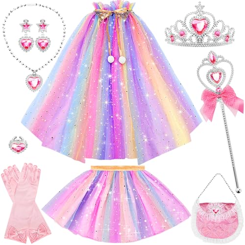 FunMission Princess Dress Up for Little Girl Toys 9Pcs Christmas Costumes for Kids Princess Costume Girls Dress up Clothes for Play Princess Cape with Crown Present for Ages 3 - Image 1