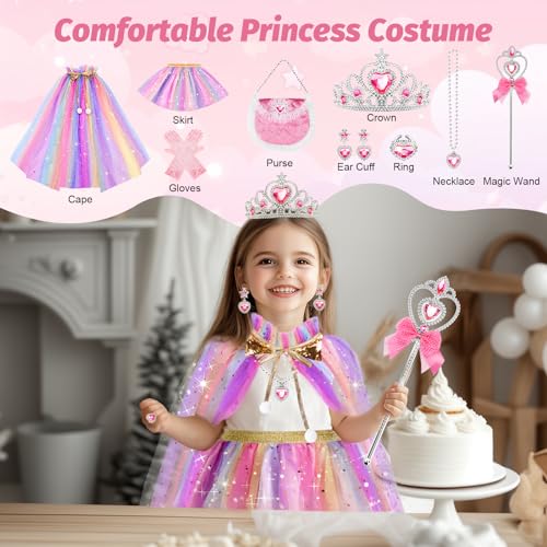 FunMission Princess Dress Up for Little Girl Toys 9Pcs Christmas Costumes for Kids Princess Costume Girls Dress up Clothes for Play Princess Cape with Crown Present for Ages 3 - Image 5