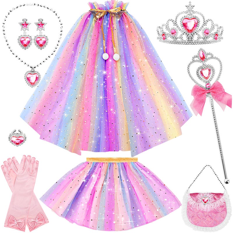 FunMission Princess Dress Up for Little Girl Toys 9Pcs Christmas Costumes for Kids Princess Costume Girls Dress up Clothes for Play Princess Cape with Crown Present for Ages 3 - Image 3