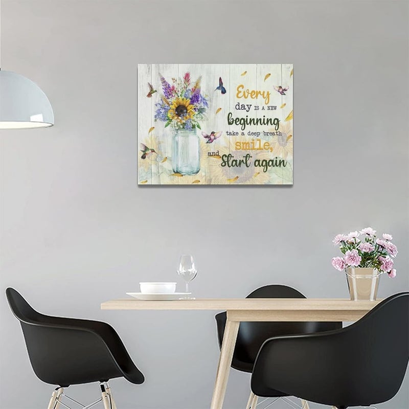 remzoke Sunflower and Hummingbird Canvas Wall Art - Image 2
