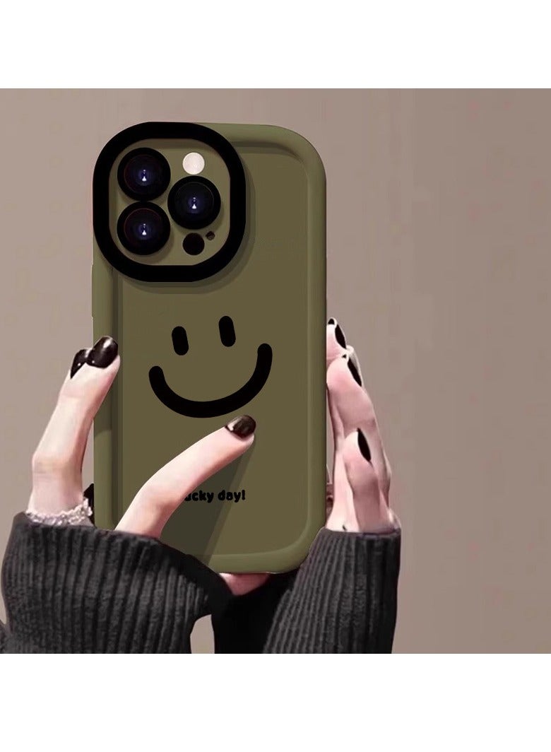 NIBEMINENT Lucky Smiley Protective TPU Case Cover For iPhone 14 Pro, Military Green