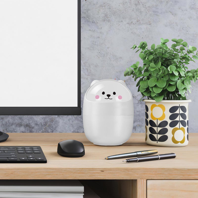 Mini Desktop Trash Can With Lid Cute Cat Design Small Waste Basket For Office Bedroom White Gray - Image 5