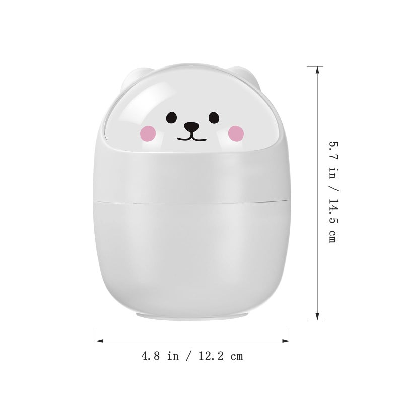 Mini Desktop Trash Can With Lid Cute Cat Design Small Waste Basket For Office Bedroom White Gray - Image 3