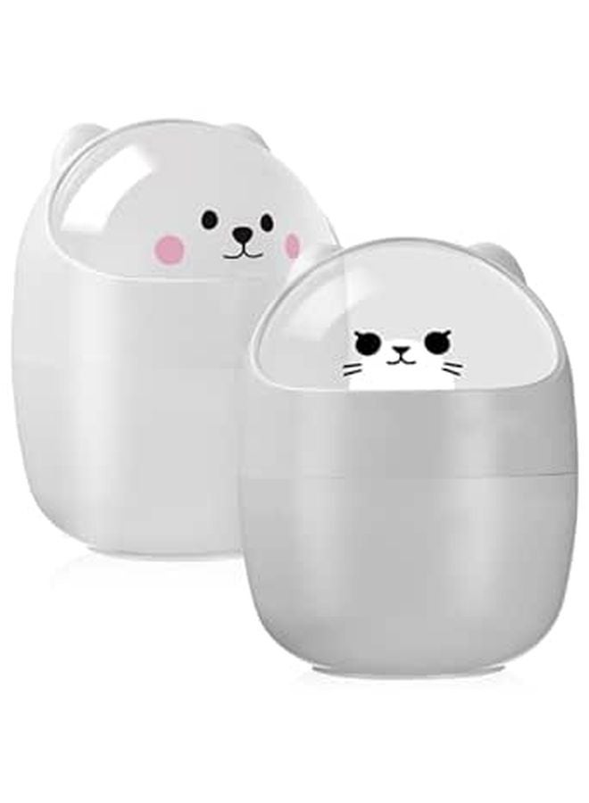Mini Desktop Trash Can With Lid Cute Cat Design Small Waste Basket For Office Bedroom White Gray - Image 1