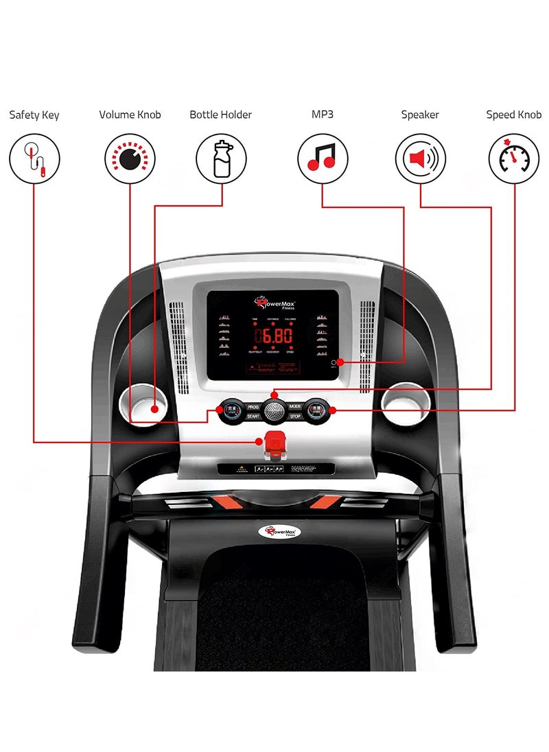 باورماكس فيتنيس - جهاز المشي متعدد الوظائف PowerMax Fitness TDM-100M (4HP Peak) للاستخدام المنزلي مع جهاز تدليك 【الحد الأقصى لوزن المستخدم 105 كجم | انحدار 6 مستويات | السرعة القصوى: 14.8 كم/ساعة | مقاومة الزنبرك】 - Image 1