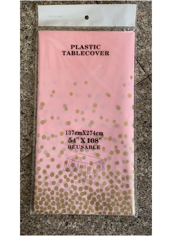 Generic Disposable Polka Dot Tablecloth 137×274cm Peva Plastic Table Cover Party Supplies Foil Dot Table Cloth-Color:Light Powder Gold Powder Dots-Specifications:137*274CM  - Image 1