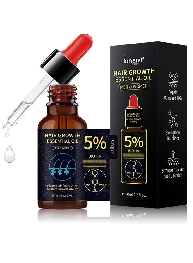 lansiyi Hair Growth Essenyial Oil - Biotin Hair Growth Serum and 5% Minoxidil Treatment for Stronger, Fuller, Longer Hair - Natural Hair Thickening Treatment - Stops Hair Loss and Thinning for Men and Women