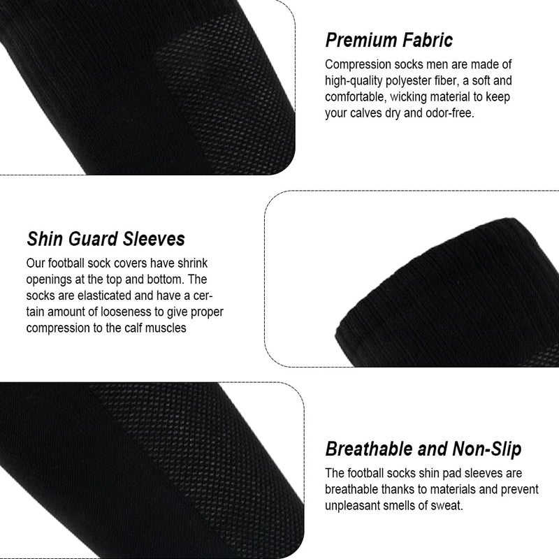 Ukontagood 4 Pairs Leg Sleeves for Soccer Socks, Shin Guard Sleeves to Accompany Anti-Slip Socks, Soccer Sleeve Socks for Youth Adults (White+Black) - Image 3