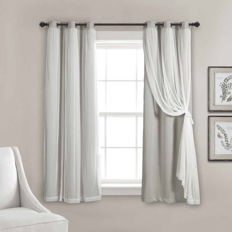 Lush Decor Sheer Grommet Curtains With Insulated Blackout Lining Window Curtain Panels Pair 38W x 63L Light Gray  Curtain With Sheer Overlay Elegant Blackout Curtains for Bedroom