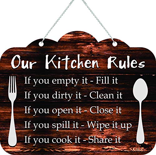 KREEPO Our Kitchen Rules Wooden Wall Hanging/Door for Decorative Home & Kitchen (8inchX10inch) - Image 4