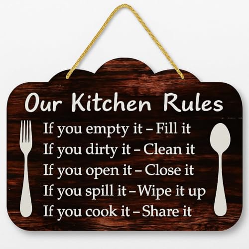 KREEPO Our Kitchen Rules Wooden Wall Hanging/Door for Decorative Home & Kitchen (8inchX10inch) - Image 1