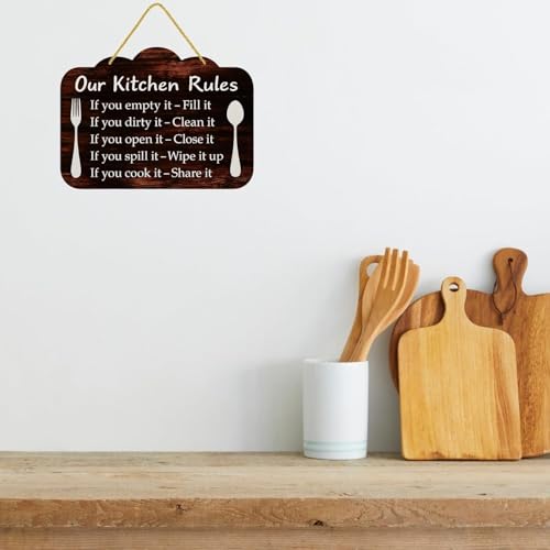 KREEPO Our Kitchen Rules Wooden Wall Hanging/Door for Decorative Home & Kitchen (8inchX10inch) - Image 2
