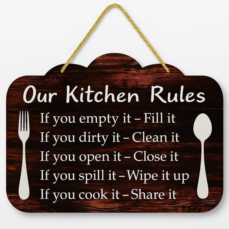 KREEPO Our Kitchen Rules Wooden Wall Hanging/Door for Decorative Home & Kitchen (8inchX10inch) - Image 5