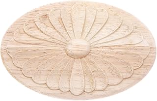 MUXSAM 1Pc Simple Unpainted Solid Wood Carved Oval Flower Pattern Door Central Applique Onlay Decal for Furniture - Image 1
