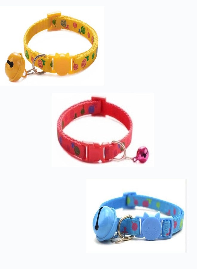 LitVibes Cat Collar Set Of 3 With Bell,Kitten Kitty & Small Dogs Soft Adjustable Collar,Safe,Breakaway For Cats And Puppies-Red,Yellow,Blue (Lollipop Design),?14 cm,W_2 cm - Image 1