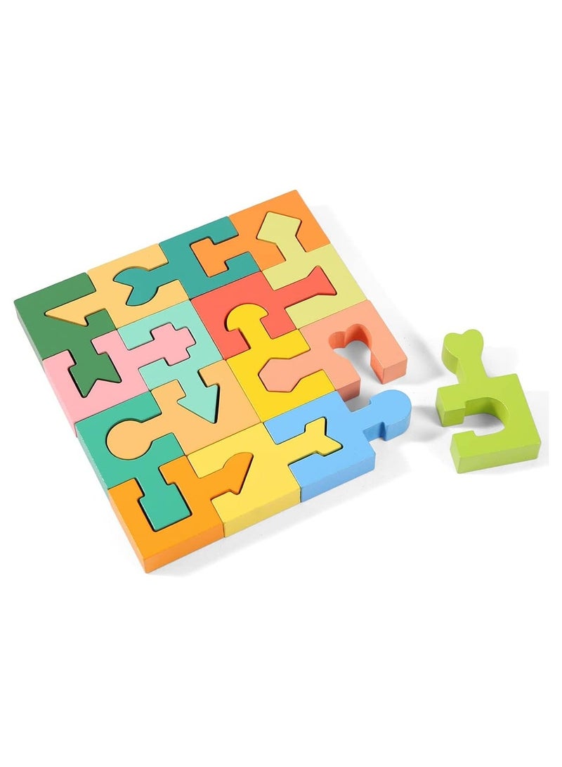 نيبمينينت Wooden Shapes Puzzles Blocks, Jigsaw 3D Logic IQ Game Shape Sorter, Geometric Brain Montessori Toys, Preschool STEM Educational Learning Gift, for 3 4 5 6 Year Old Toddlers Kids Boys Girls - Image 1