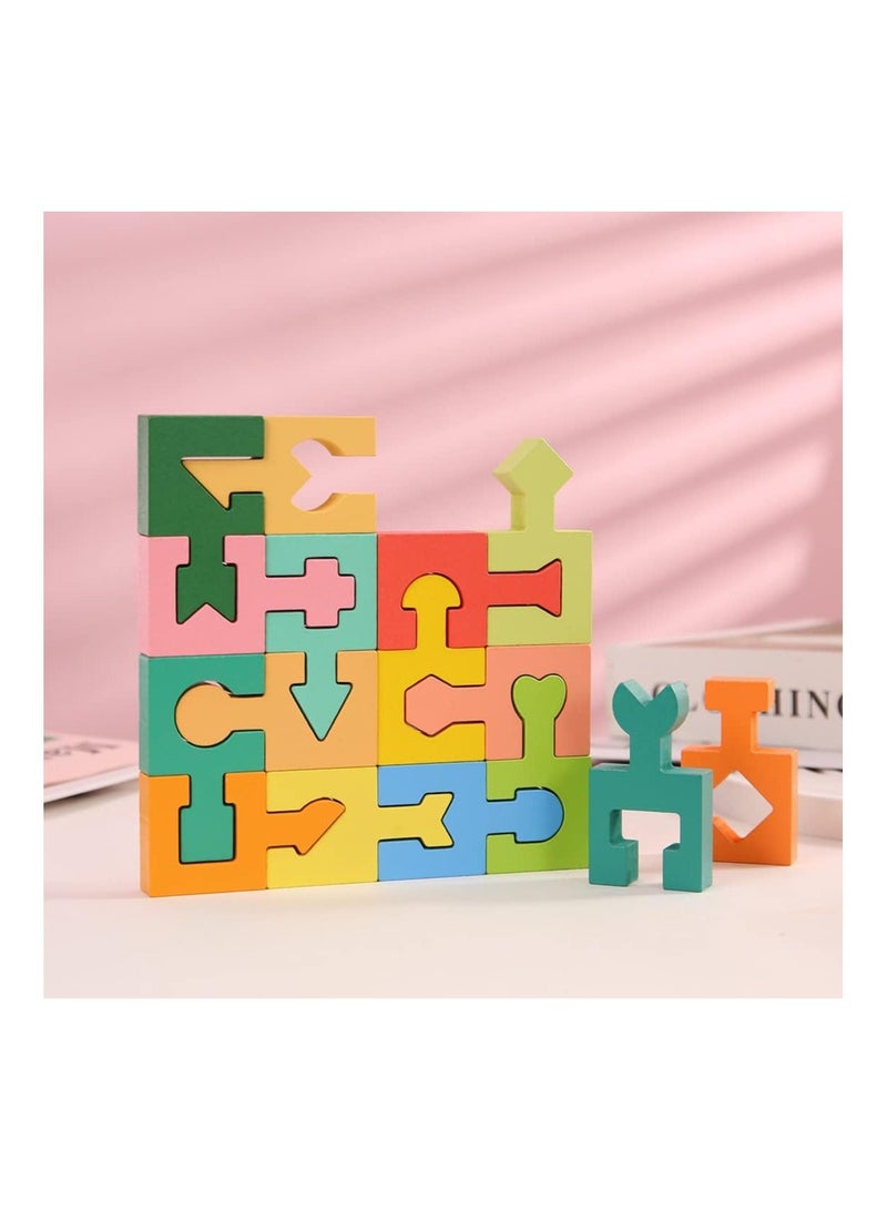 نيبمينينت Wooden Shapes Puzzles Blocks, Jigsaw 3D Logic IQ Game Shape Sorter, Geometric Brain Montessori Toys, Preschool STEM Educational Learning Gift, for 3 4 5 6 Year Old Toddlers Kids Boys Girls - Image 5