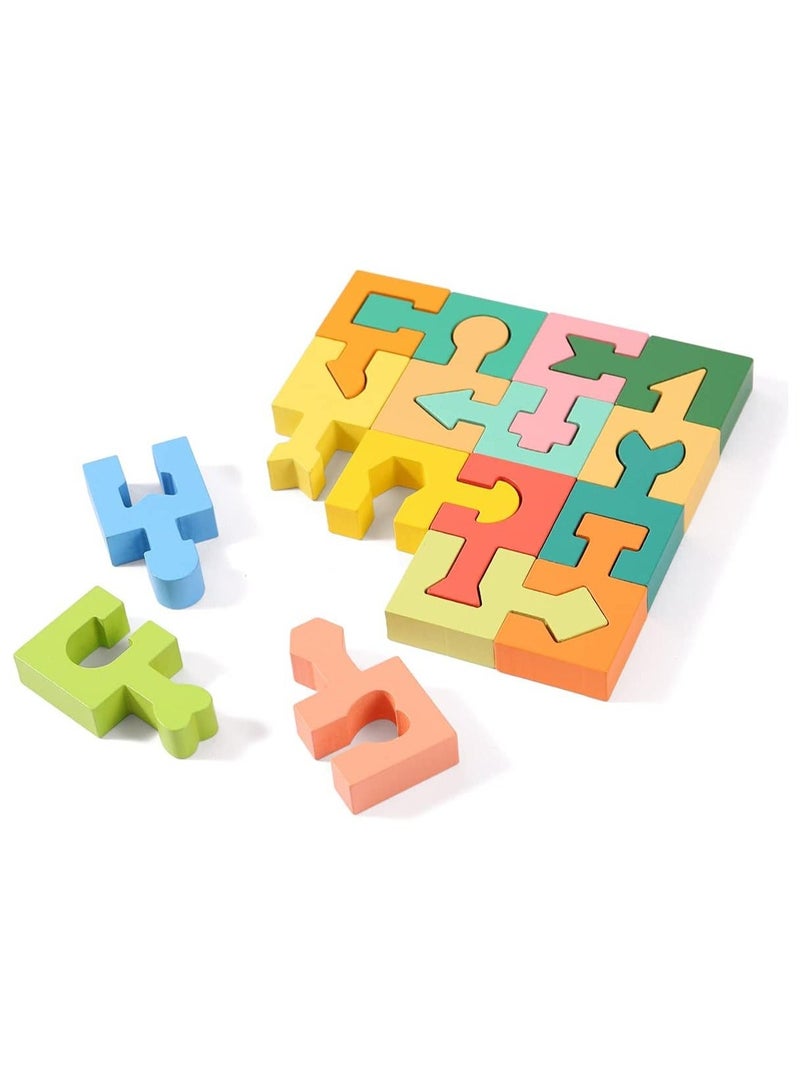 نيبمينينت Wooden Shapes Puzzles Blocks, Jigsaw 3D Logic IQ Game Shape Sorter, Geometric Brain Montessori Toys, Preschool STEM Educational Learning Gift, for 3 4 5 6 Year Old Toddlers Kids Boys Girls - Image 2