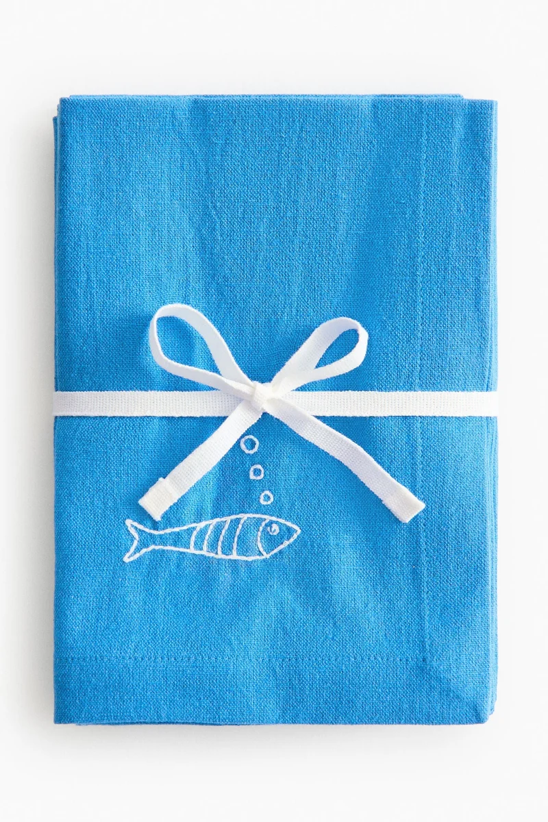 H&M 4-pack embroidery-detail linen-blend napkins