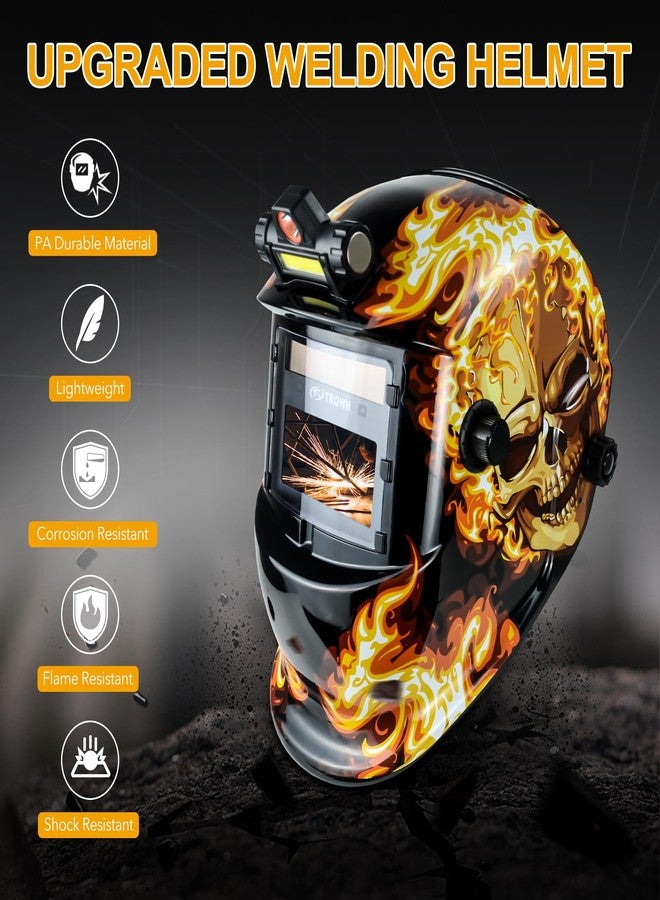 TRQWH Welding Hood Auto Darkening Welding Helmet with Light True Color 1/1/1/2 Top Optical Clarity Wide Shade 9-13 Welding Mask with Welding Gloves (KTS-HD104) - Image 2