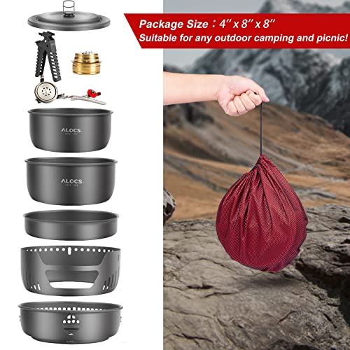 ALOCS Camping Cookware - 11 Piece Lightweight Camp Cooking Set with Portable Camping Stove & Gas Stove Burner - Durable Compact Camping Pot for Hiking Car Camping Vanlife RV - Image 2