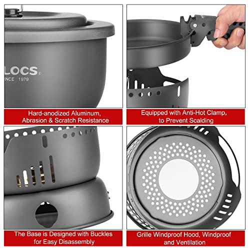 ALOCS Camping Cookware - 11 Piece Lightweight Camp Cooking Set with Portable Camping Stove & Gas Stove Burner - Durable Compact Camping Pot for Hiking Car Camping Vanlife RV - Image 4