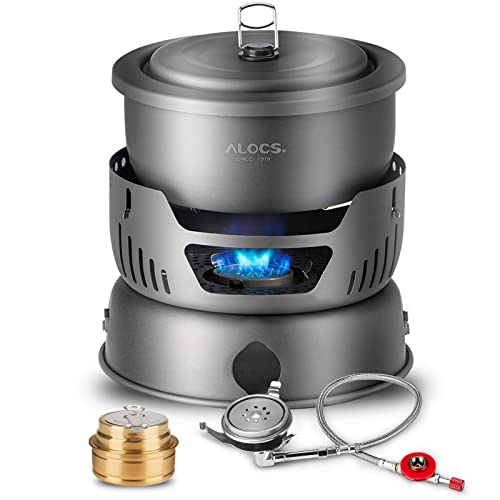 ALOCS Camping Cookware - 11 Piece Lightweight Camp Cooking Set with Portable Camping Stove & Gas Stove Burner - Durable Compact Camping Pot for Hiking Car Camping Vanlife RV - Image 1