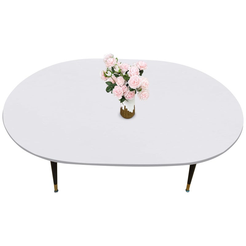 LIBERECOO Oval Fitted Vinyl Tablecloth with Flannel Backing -Pure White - Fits 48" x 68" Oval Table - Waterproof, Elastic Edged for Secure Fit, Easy to Clean Plastic Table Cover - Image 1
