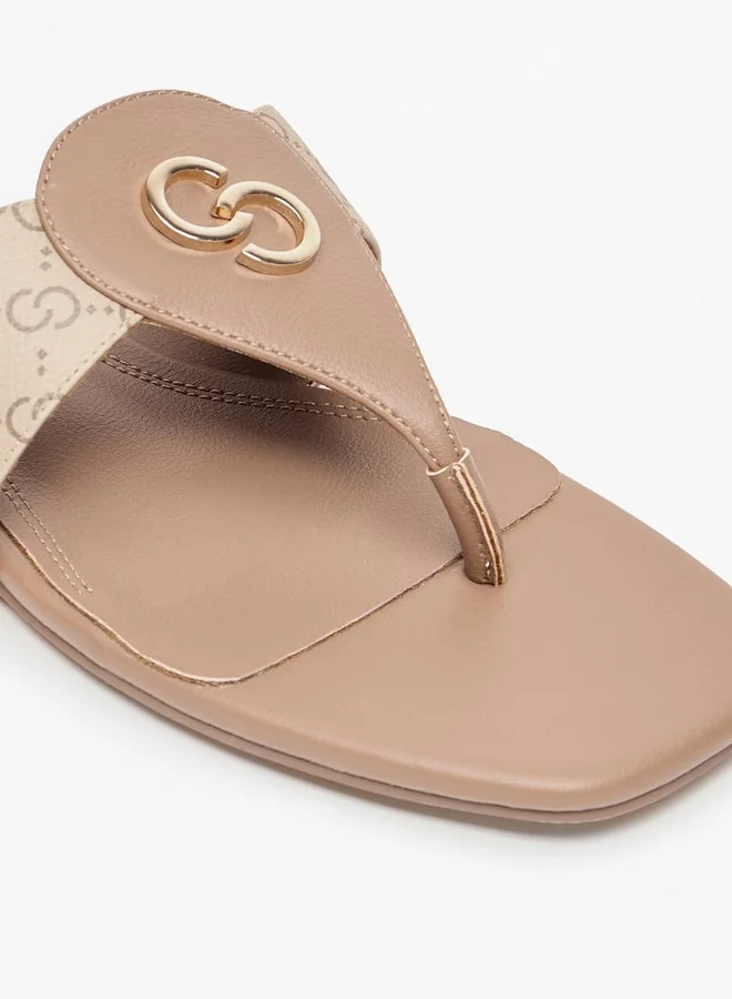 سيليست Women's Monogram Print Slip-On Sandals with Metallic Accent