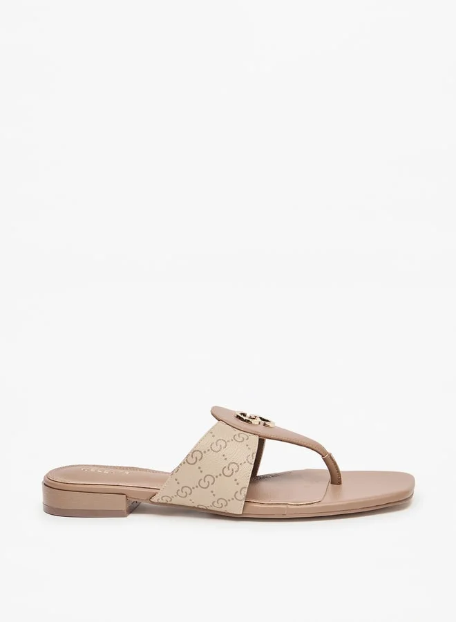 سيليست Women's Monogram Print Slip-On Sandals with Metallic Accent