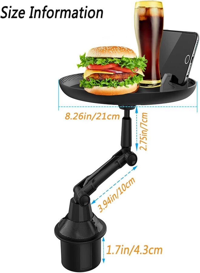 SUKILO Multifunctional Car Drink Holder & Dining Table with 360° Rotating Adjustable Food Plate, Extendable Base, Cup & Accessory Holder – Portable Car Tray for Food, Coffee, Keys, Lipstick – Easy Installation  - Image 2