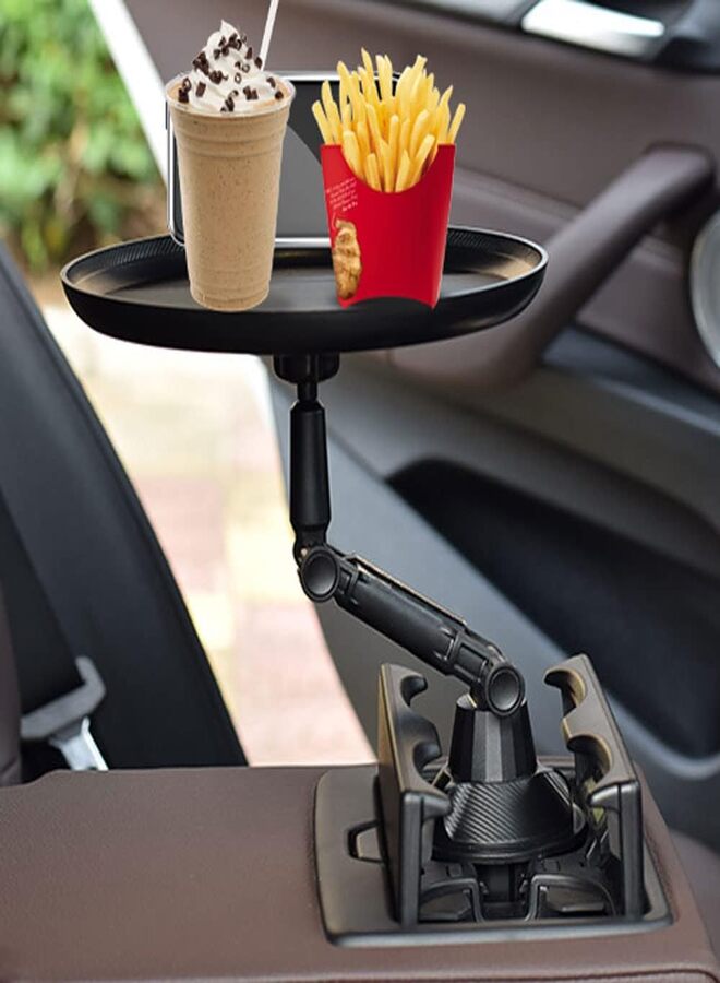 SUKILO Multifunctional Car Drink Holder & Dining Table with 360° Rotating Adjustable Food Plate, Extendable Base, Cup & Accessory Holder – Portable Car Tray for Food, Coffee, Keys, Lipstick – Easy Installation  - Image 3