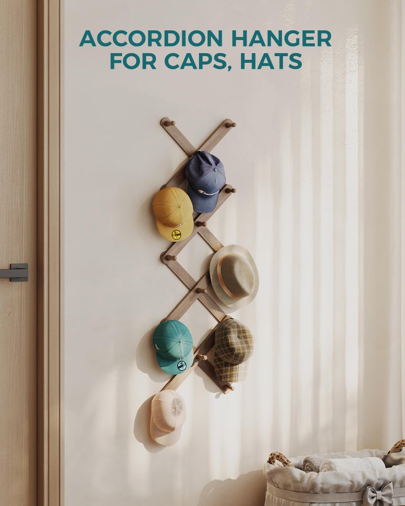 OROPY Wood Accordion Wall Hanger, Expandable Coat Rack Wall Mount with 14 Pegs, Expanding Hat Rack for Wall, X Shape, 27"×10", Walnut Color - Image 5