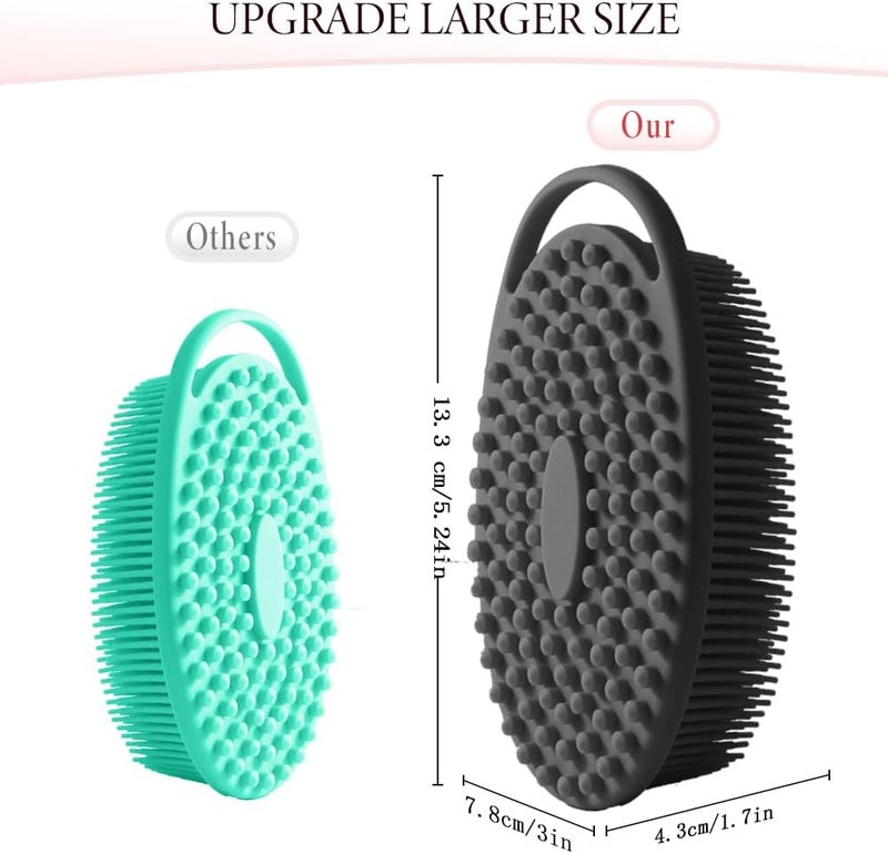 KQNBI Silicone Body Scrubber 2 Pack - 2 in 1 Exfoliating Loofah With Handle for Shower - Bath Scrub and Scalp Massager Shampoo Brush - Image 5