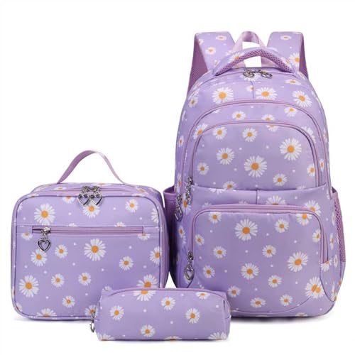 goldwheat Daisy Printed Backpacks With Lunch Pack Pencil Case 3pcs Lightweight Waterproof Bookbag For Middle School - Image 1