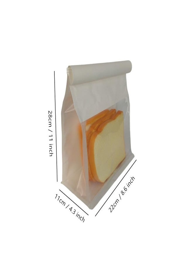 Jilukibo Large White Paper Toast Bags with Clear Window, Food Storage Bakery Bag with Steel Wire Edge Sealing for Bread Loaf Cookie Coffee Bean, Tin Tie Tab Lock Opening Stand Up Pouches (25 Pack) - Image 2