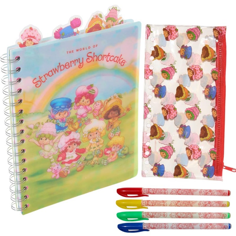 Innovative Designs Strawberry Shortcake Tab Journal Notebook with Gel Pens, Spiral Bound Notebook and Pencil Case Set, 96 Lined Pages, 8 x 7 - Image 1