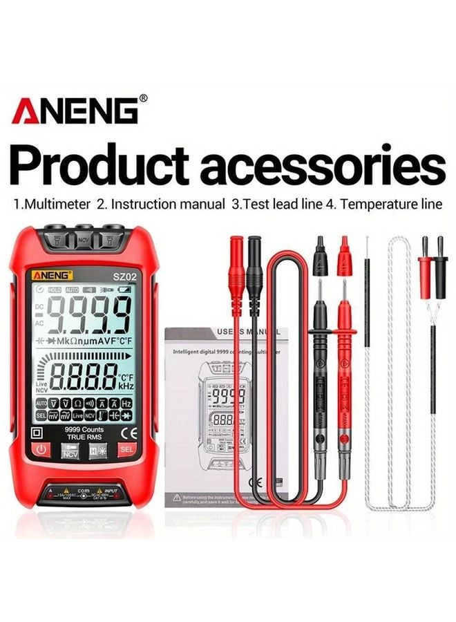 ANENG SZ02 Red Smart Digital Multimeter 9999 Counts True RMS Auto Electrical Tester - Image 1