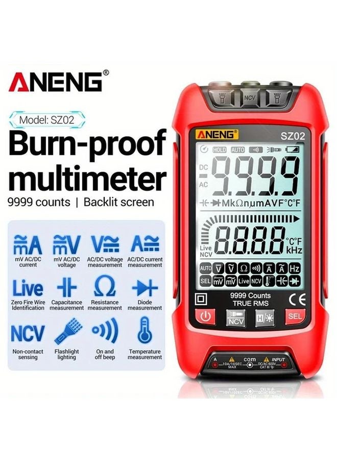 ANENG SZ02 Red Smart Digital Multimeter 9999 Counts True RMS Auto Electrical Tester - Image 2
