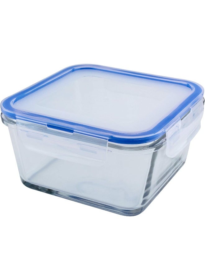 Mondex عبوة تخزين طعام زجاجية مربعة 400 مل و 903 مل مع غطاء أزرق - Image 3