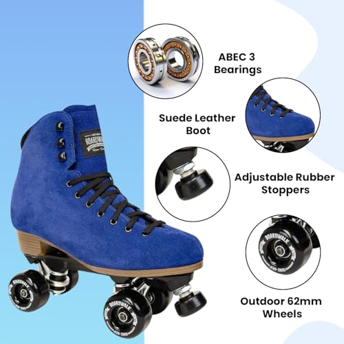 Sure-Grip Boardwalk Unisex Outdoor Roller Skates Material of Leather, Rubber, Suede & Aluminum Trucks | Comfortable, Extra Long Laces - Suitable for Beginners (Blueberry Plus, Mens 5 / Womens 6) - Image 3
