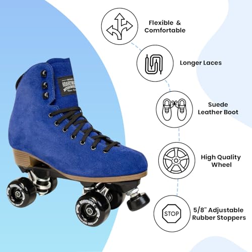 Sure-Grip Boardwalk Unisex Outdoor Roller Skates Material of Leather, Rubber, Suede & Aluminum Trucks | Comfortable, Extra Long Laces - Suitable for Beginners (Blueberry Plus, Mens 5 / Womens 6) - Image 5