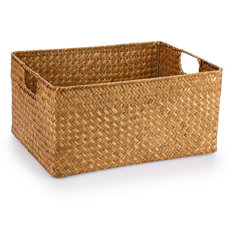 Hipiwe Seagrass Storage Baskets Bin for Shelf Handwoven Wicker Baskets Builtin Handles Rectangular Closet Bedroom Organizer Box Multipurpose Woven Basket Bins146x 106x 71 - Image 2