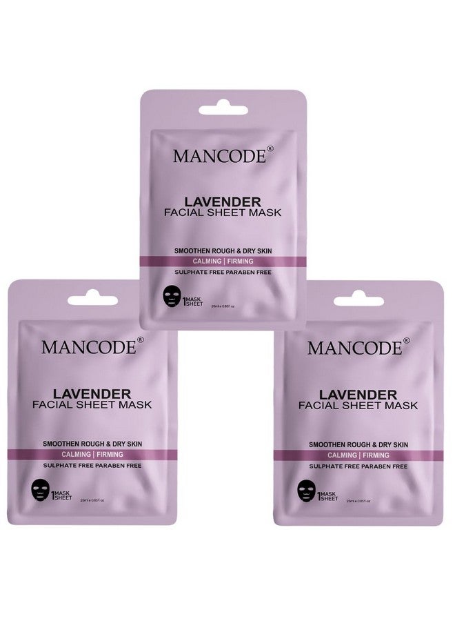 MAN CODE Mancode Lavender Facial Sheet Mask 25ml Smoothen Rough & Dry Skin Calming Firming Pore Reducing, Brightening and Enhances Daily Glow | Korean Sheet Mask for Men Women Sheet Mask Set Combo Pack of 3 - Image 1