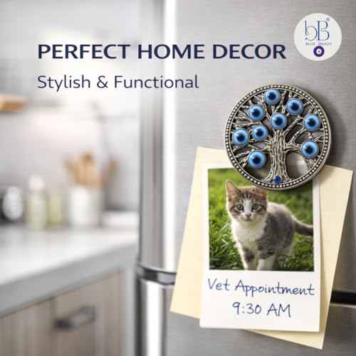 BLUE BEADS Home & Decor Magnets Multi Design Turkish Round Evil Eye Fridge Magnet Refrigerator Sticker Good Luck & Protection Unique Items Home and Office Decorative Car Accessories (Tree) - Image 5