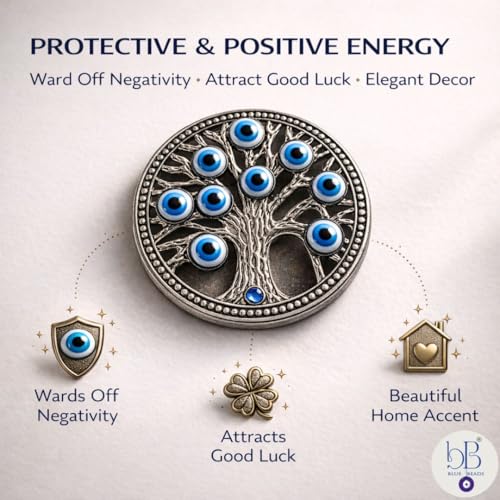BLUE BEADS Home & Decor Magnets Multi Design Turkish Round Evil Eye Fridge Magnet Refrigerator Sticker Good Luck & Protection Unique Items Home and Office Decorative Car Accessories (Tree) - Image 2