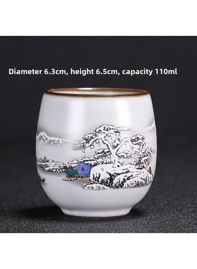 Ru Kiln Teacup Master Cup Individual Single Cup Open Piece Ice Flower Glaze Ceramic Tea Tasting Cup Kung Fu Tea Set Tea Bowl Gift Box-Color:Ru Kiln Moon White Round Melting Cup-snow Scenery Collect And Purchase To Get A Tea Towel-Capacity:Other - Image 1